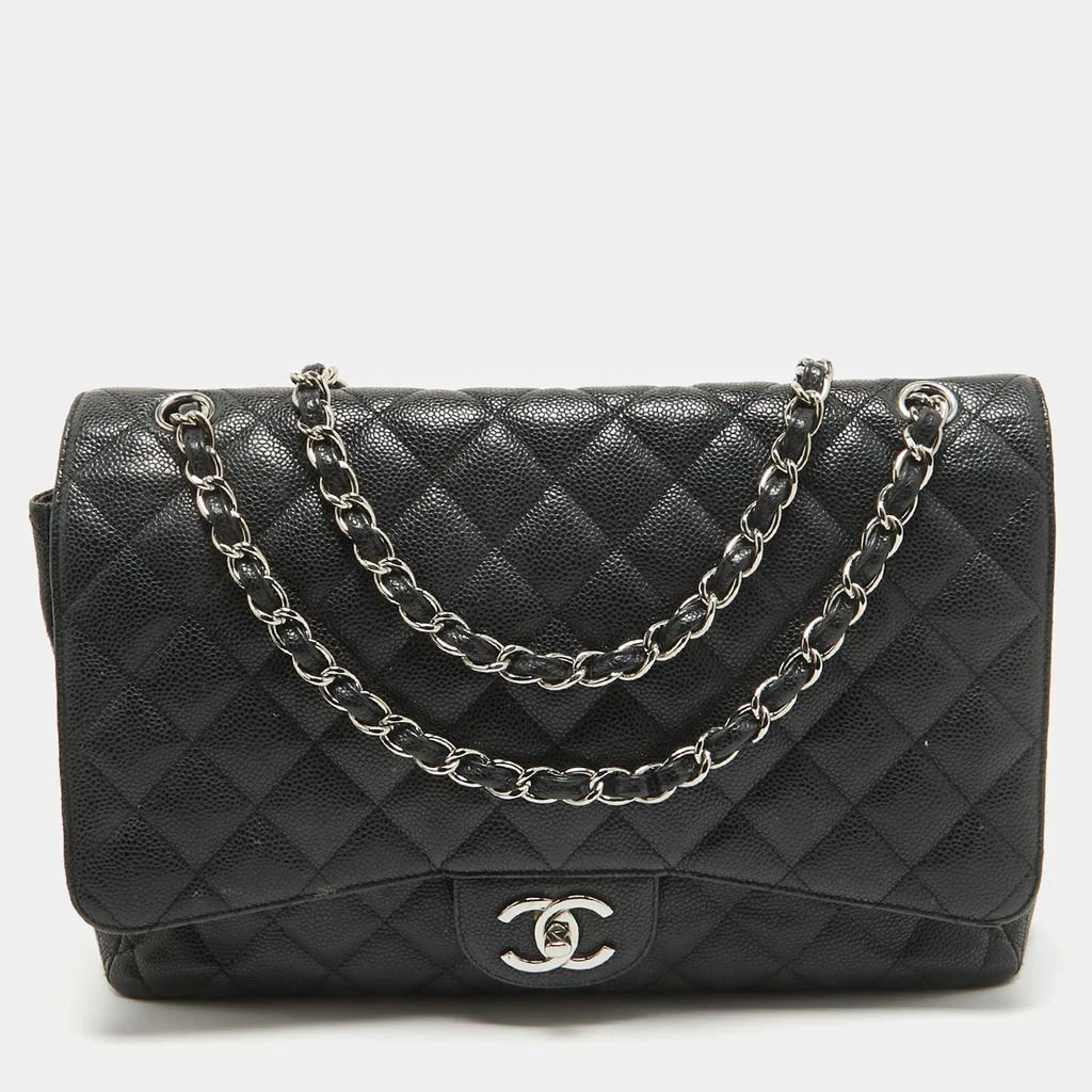 Chanel Chanel Black Quilted Caviar Leather Maxi Classic Double Flap Bag 1