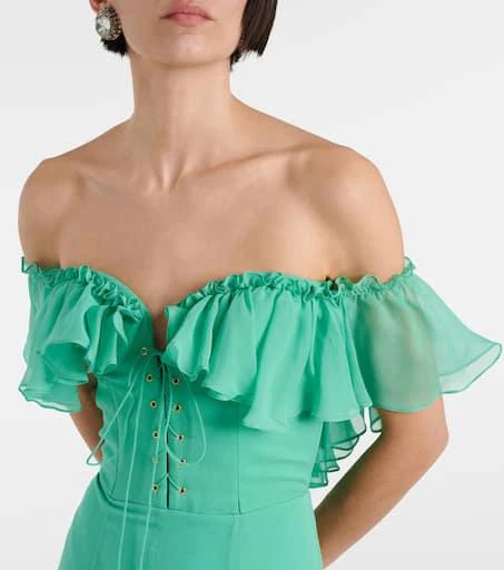 Costarellos Off-shoulder corset silk gown 4