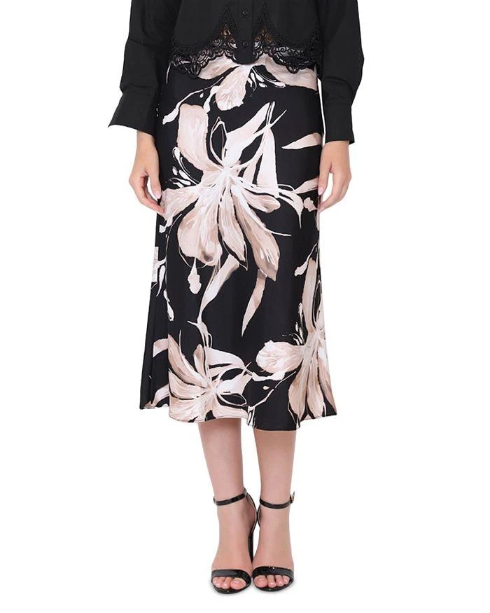 Gracia Floral Print Satin Fishtail Midi Skirt 1