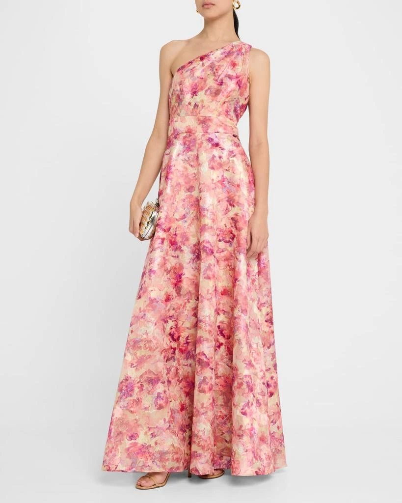 Aidan Mattox One-Shoulder Metallic Jacquard Gown 4