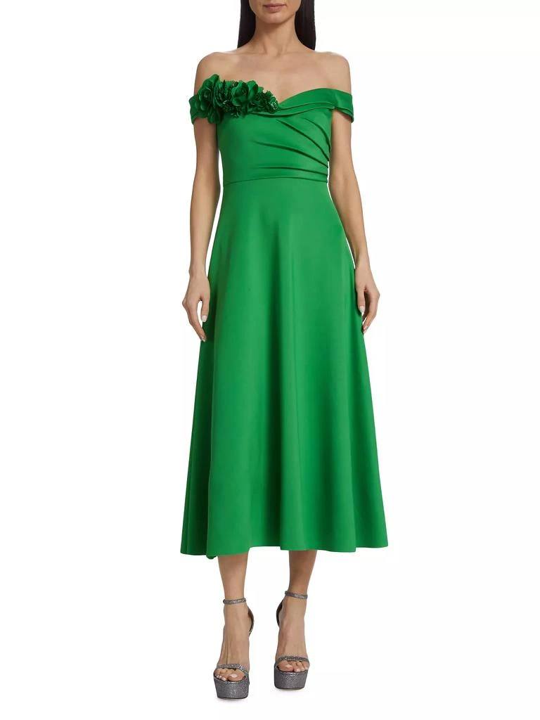 Badgley Mischka Off-the-Shoulder Rosette Midi-Dress 3