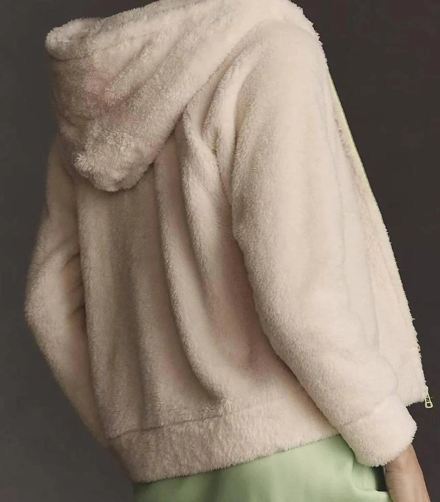 Sundry The Faux Fur Zip Hoodie In Cream/lime 3