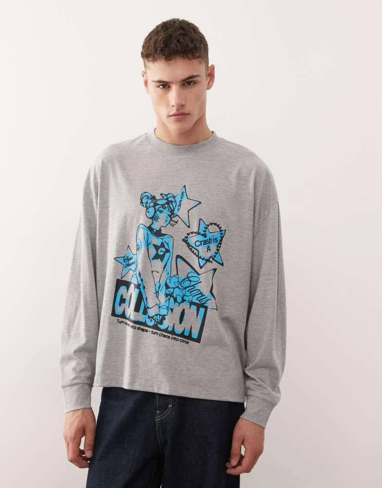 COLLUSION Unisex - Pull oversize à rayures et imprimé graphique - Vert