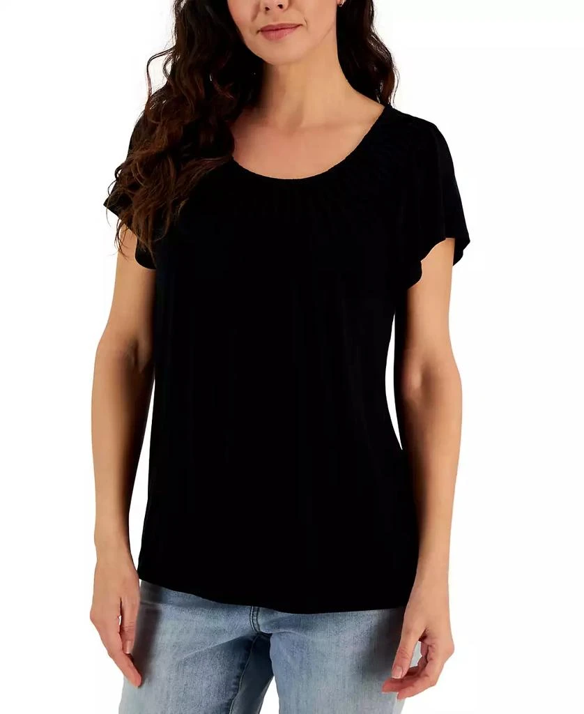 Style & Co Women's Pleated-Neck Short-Sleeve Top, Regular & Petite, Created for Macy's 1