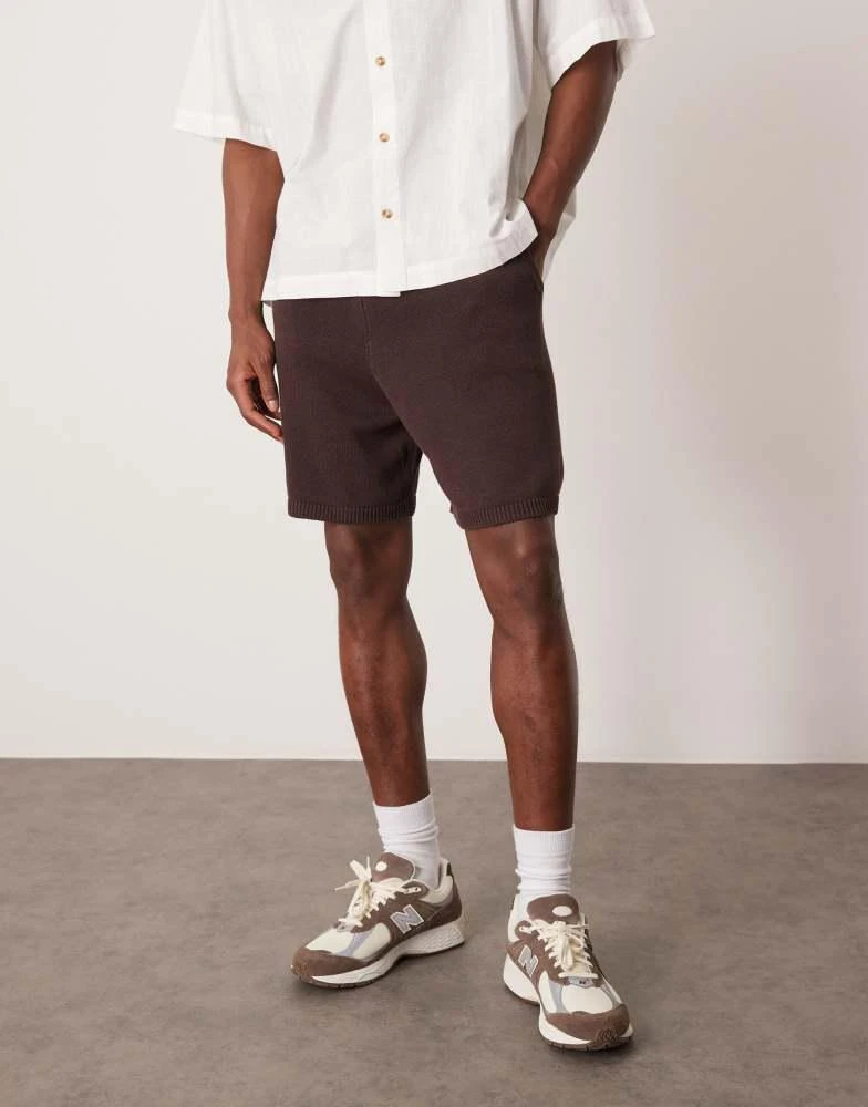ASOS ASOS DESIGN oversized midweight knitted cotton shorts co-ord in brown 1