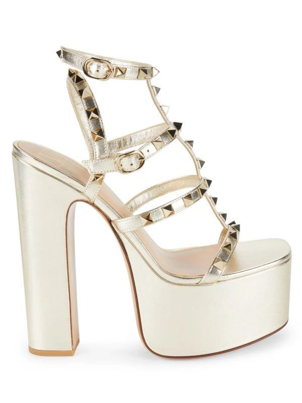Valentino Rockstud Metallic Leather Platform Sandals 1