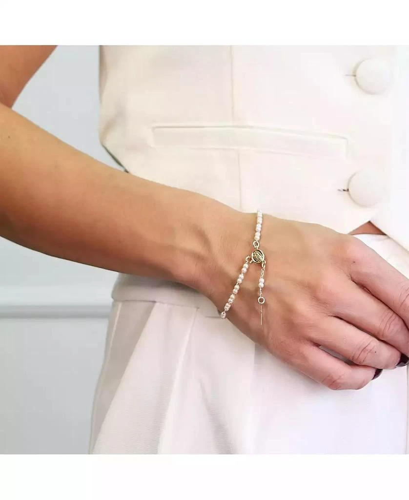 Bling Jewelry Dainty White Pearl Rosary-Bead Bracelet with Cross Gold Plated 7.5 Inch 3