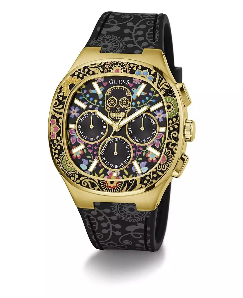 GUESS Men's Multi-Function Black Silicone Watch 44mm 5