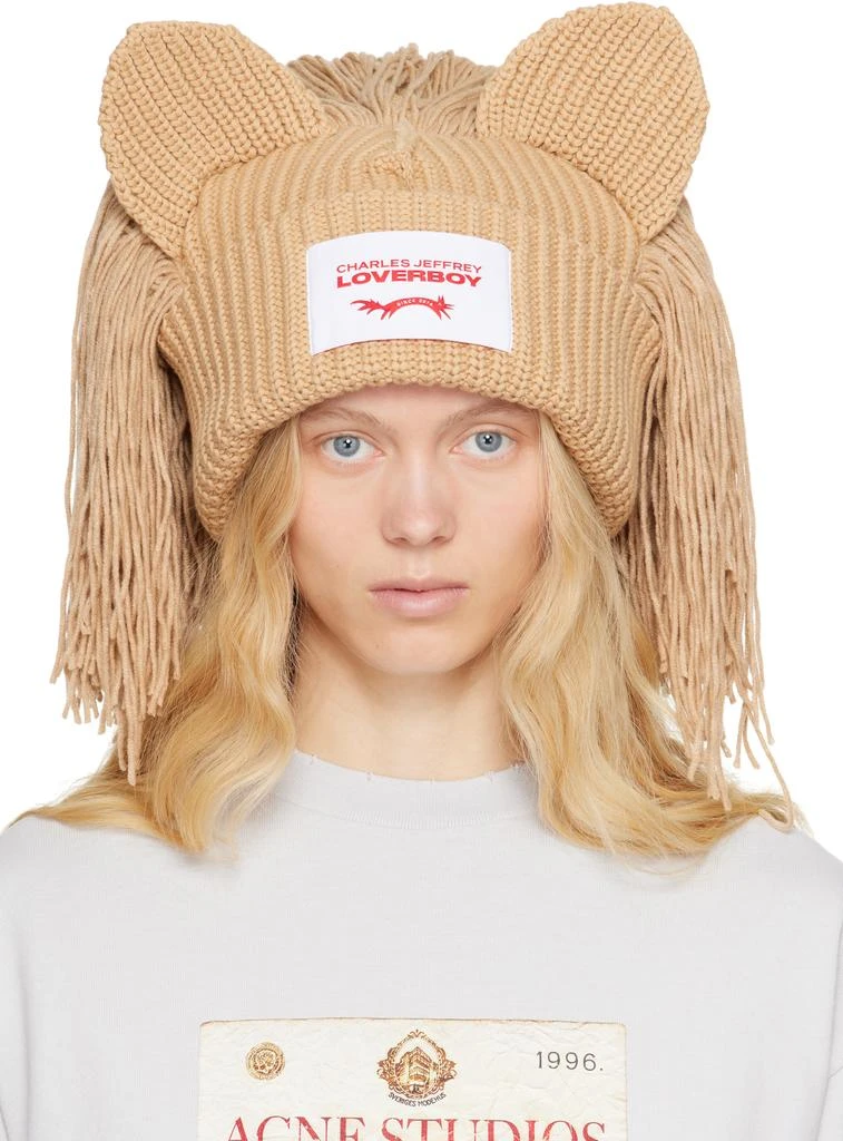 Charles Jeffrey Loverboy Beige Supersized Lion Beanie