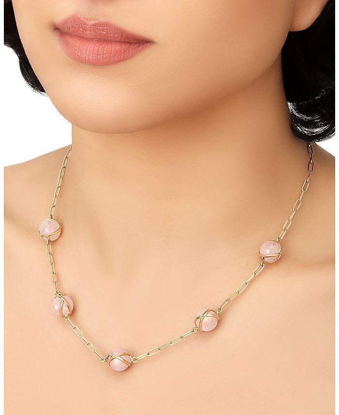 L. Klein 18K Yellow Gold Prisma Rose Quartz Paperclip Link Collar Necklace, 16-18"