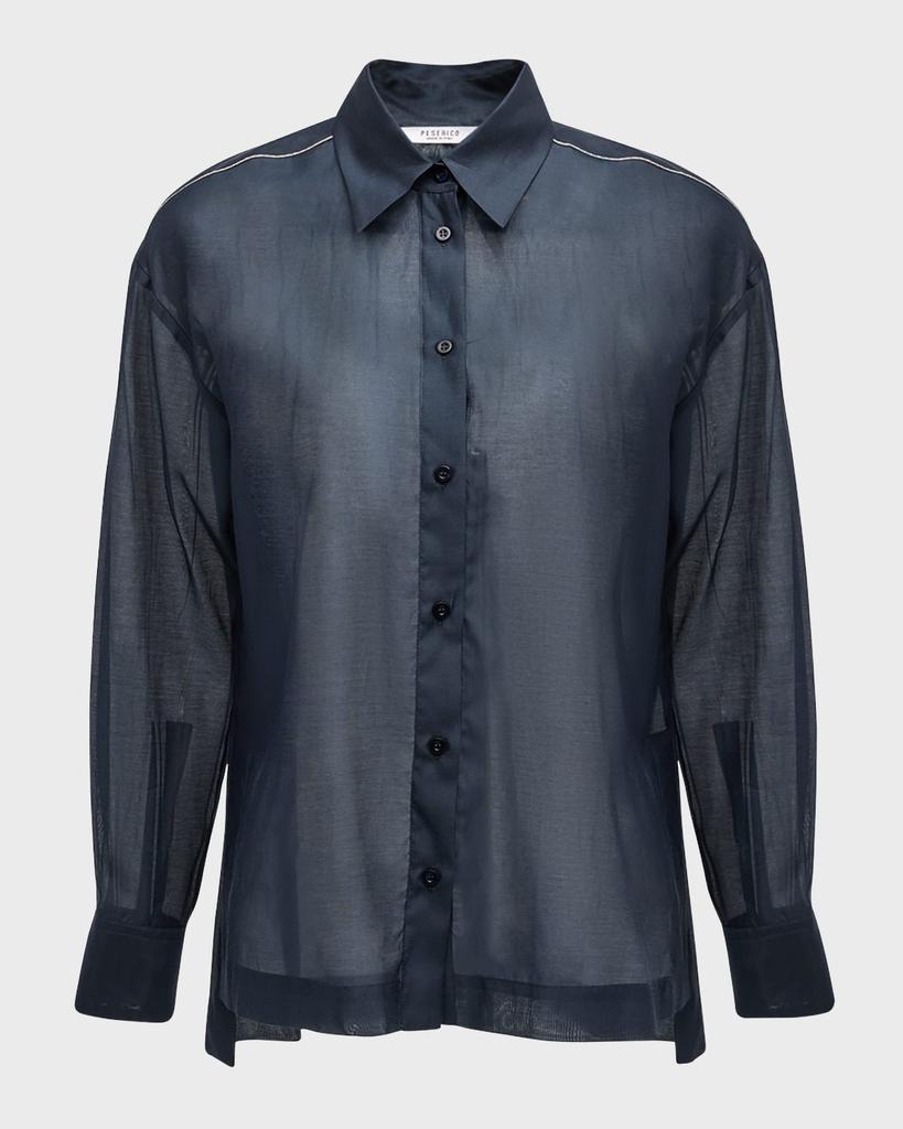 Peserico Sheer Bead-Trim Button-Down Shirt