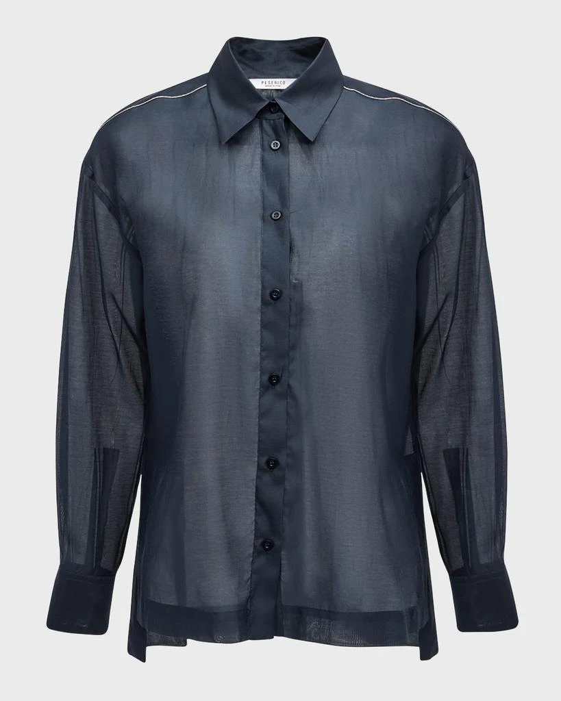 Peserico Sheer Bead-Trim Button-Down Shirt 2