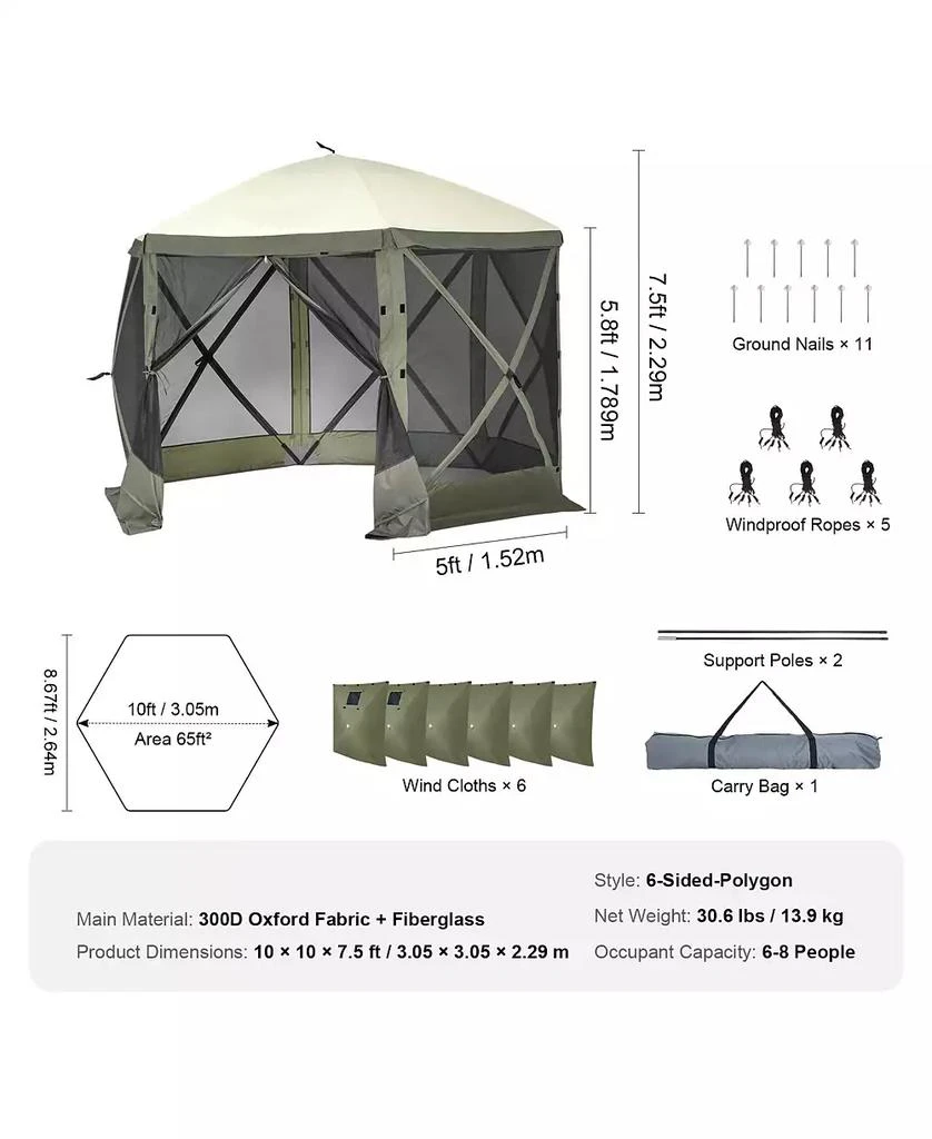Slickblue Quick Set Pop Up Screen Tent 6 Sided Canopy with Privacy Cloths and Mesh Windows 3