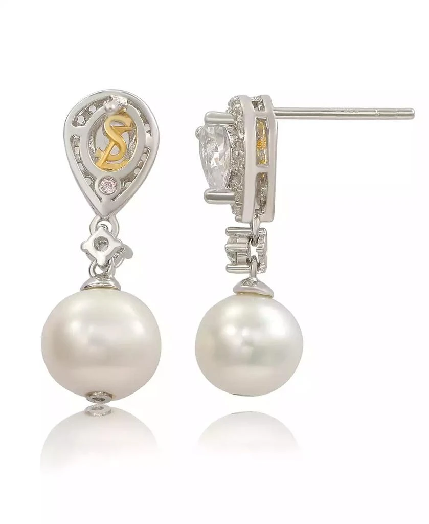 Suzy Levian New York Suzy Levian Sterling Silver Pearl 
Pear Shape White Sapphire Earrings 2