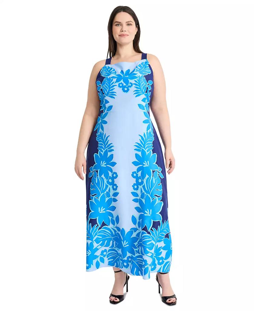 Maggy London Plus Size Placement-Print Square-Neck Dress