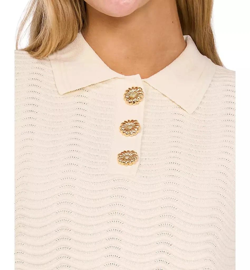 CeCe Women's Scalloped Jewel-Button Short-Sleeve Sweater 3