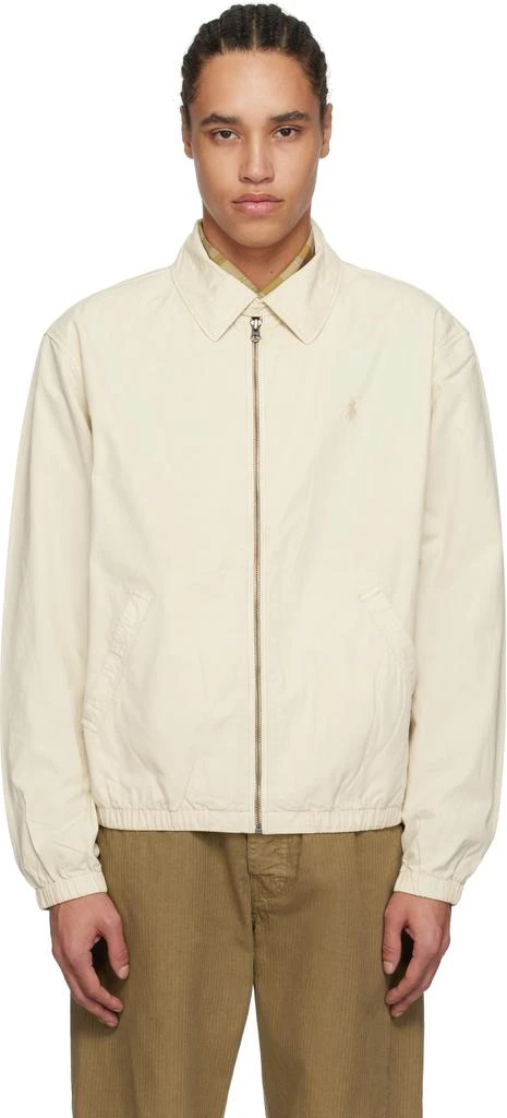 Ralph Lauren Beige 'The Bayport' Mineral-Dyed Poplin Bomber Jacket 1
