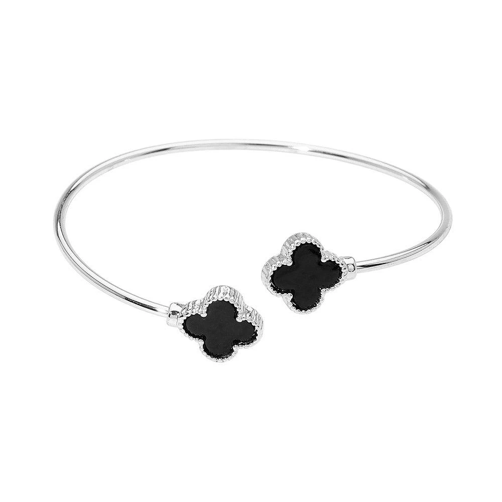 FASHNZFAB Enamel Quatrefoil Tip Cuff Bracelet 2