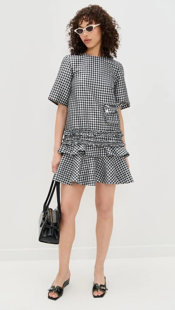 Ganni Crinkled Taffeta Check Open Back Mini Dress 4