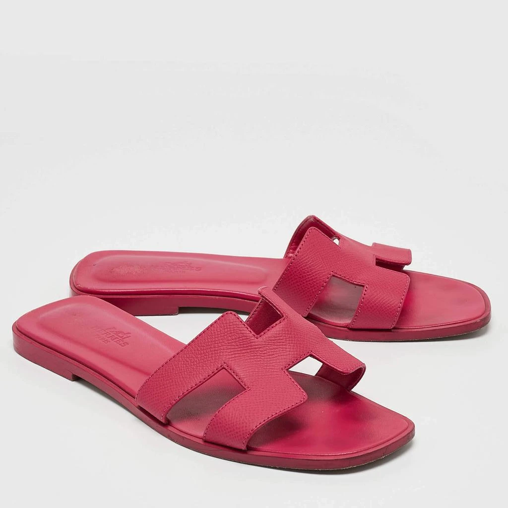 Hermes Hermès Pink Leather Oran Flat Slide Sandals Size 38 4