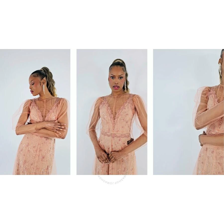 Burberry Floral-embroidered Puff-sleeve Dress In Dusty Pink 1