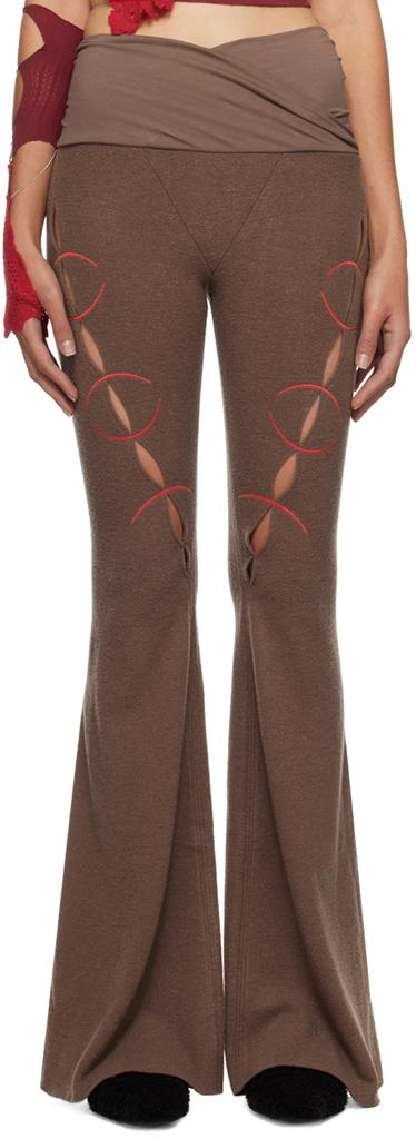 RUI Brown Embroidery Cut Out Trousers