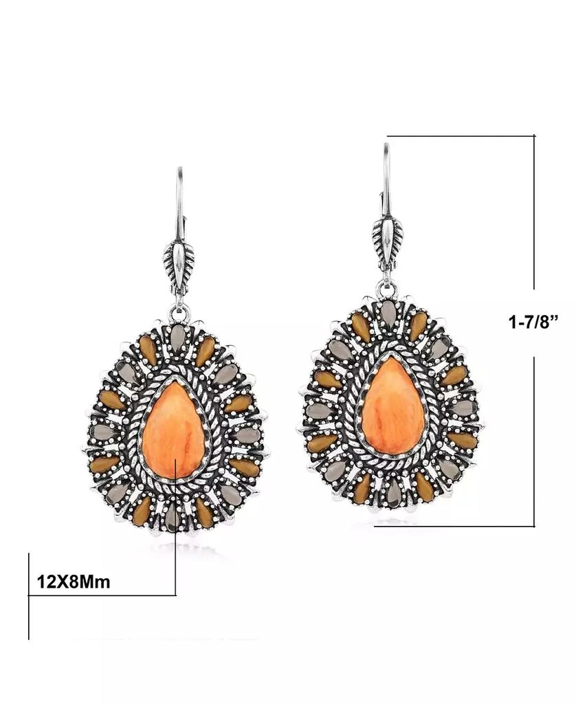 American West Jewelry Sterling Silver Orange Spiny Oyster, Tiger
s Eye, and Smoky Quartz Cluster Pear Shaped Dangle Earrings 4