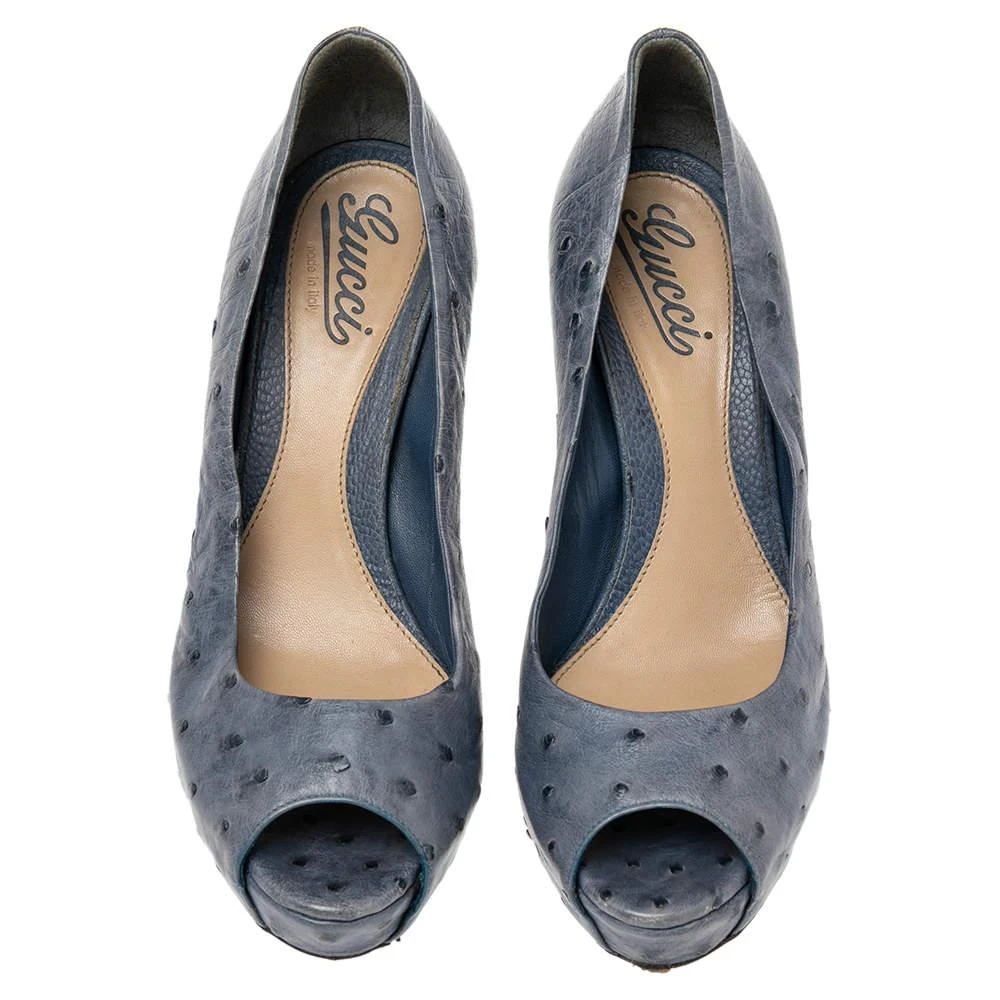 Gucci Gucci Blue Ostrich Leather Peep Toe Platform Pumps Size 38  3