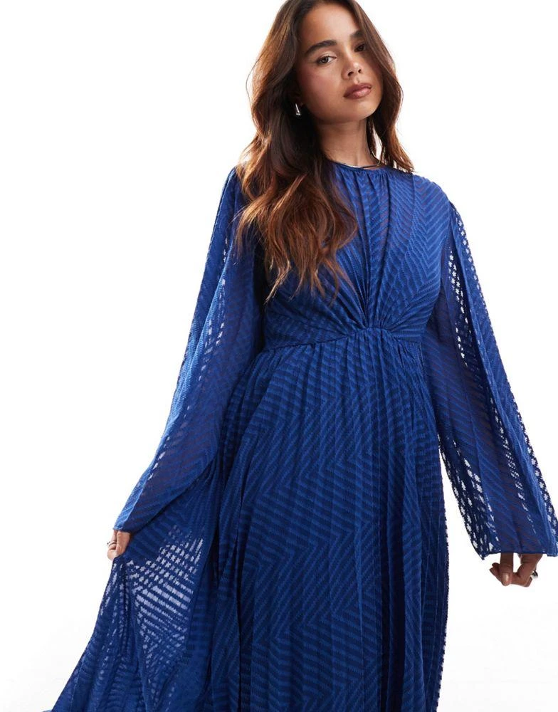 Shop ASOS DESIGN tie back fluted sleeve pleated chevron chiffon midi dress  in navy on Sale at BeyondStyle  Get 60% Off ASOS DESIGN tie back fluted  sleeve pleated chevron chiffon midi
