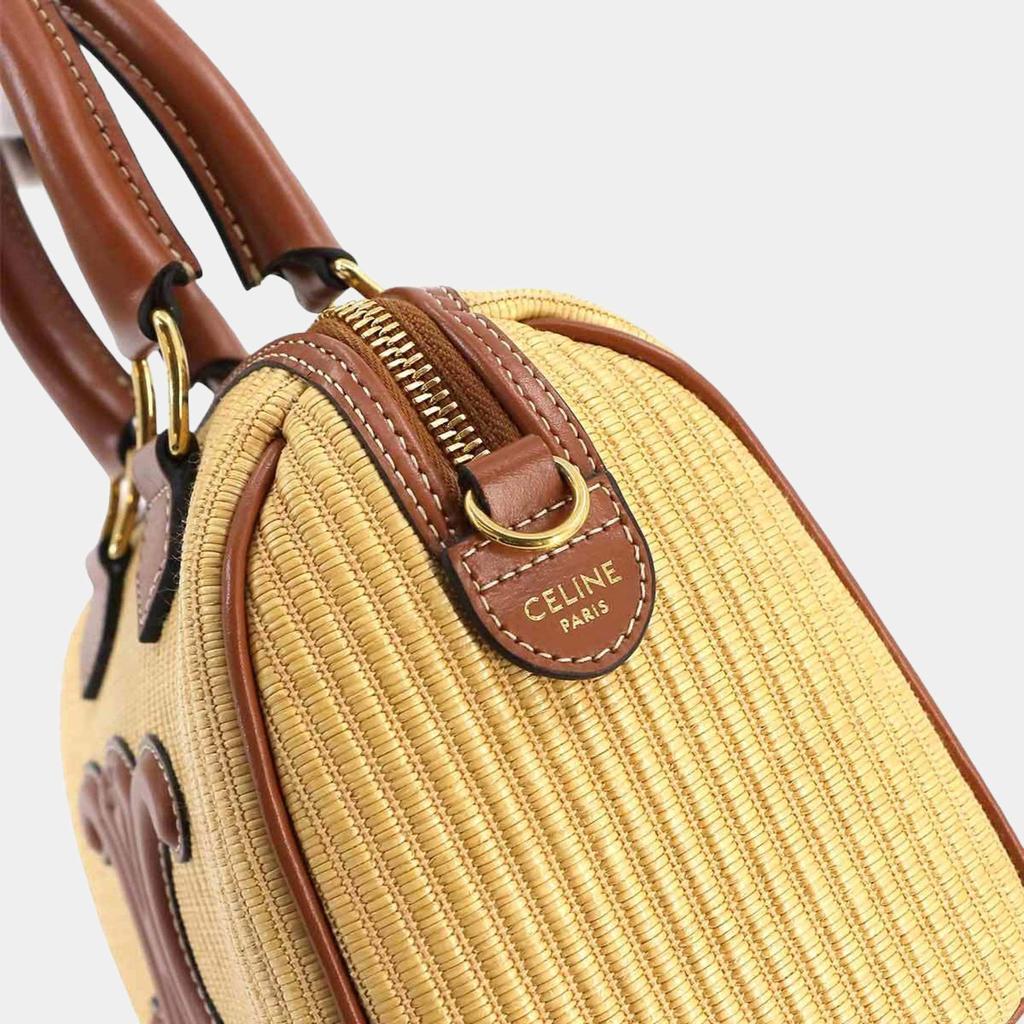 アウトレット【CELINE】SMALL BOSTON CUIR RAFIA 113772FNE Celine Celine Beige/Brown Raffia with Leather Small Cuir