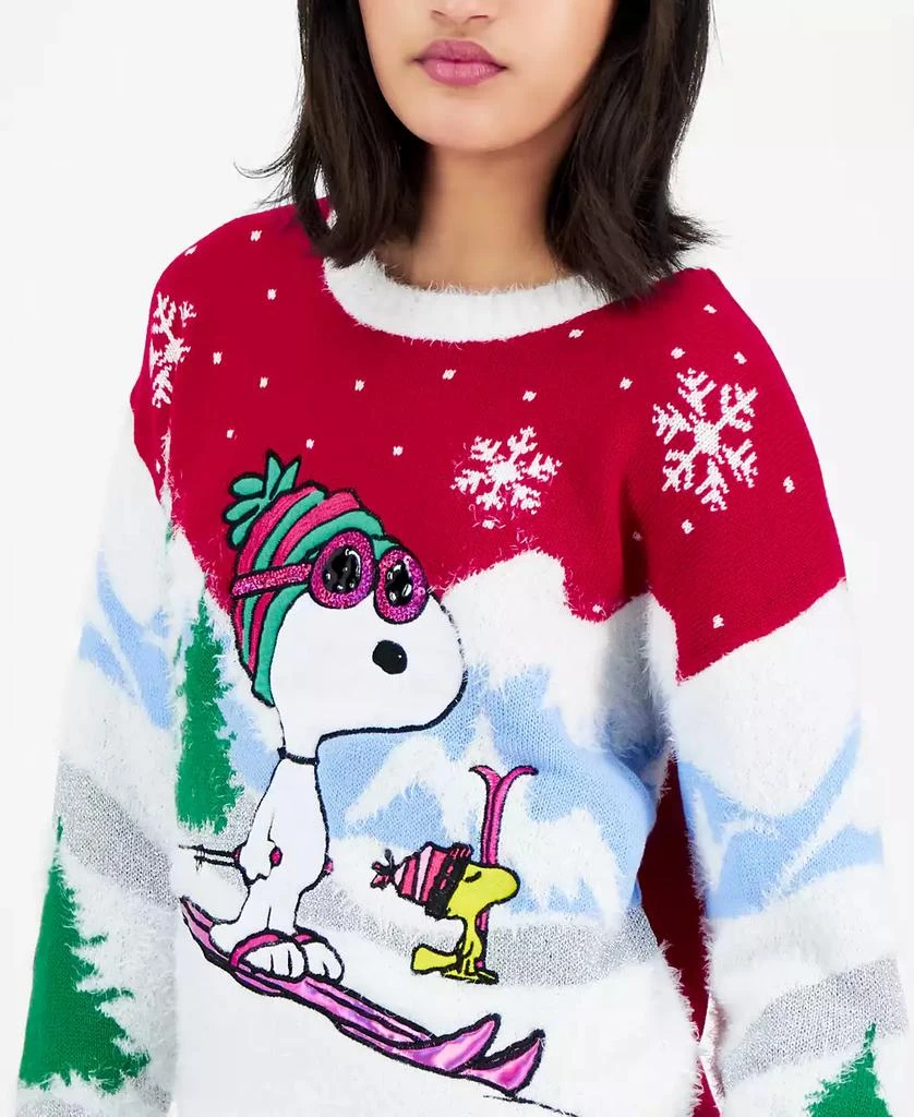Hooked Up by IOT Juniors' Snoopy and Woodstock Skiing Christmas Sweater 3