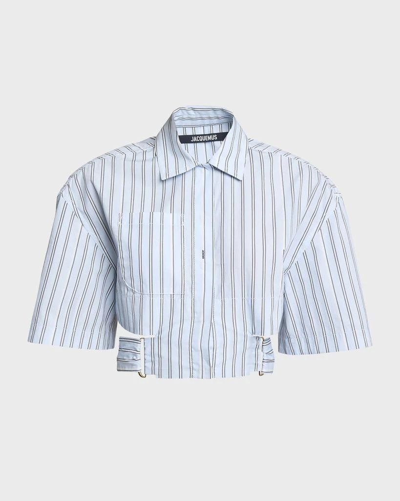 Jacquemus Bari Striped Short-Sleeve Crop Shirt 1