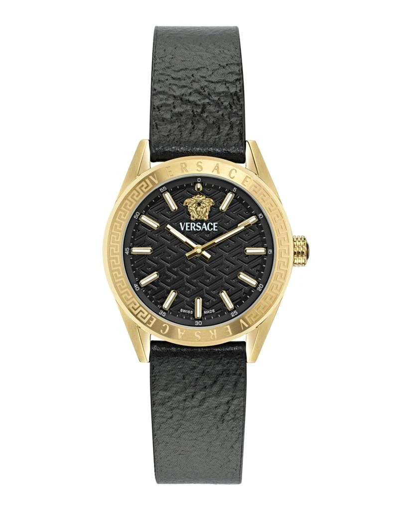 Versace Daphnis Stainless Steel/ Gold Black Leather Band Watch $995 Versace Daphnis Quartz Black Dial Ladies Watch V16050017  main image 3