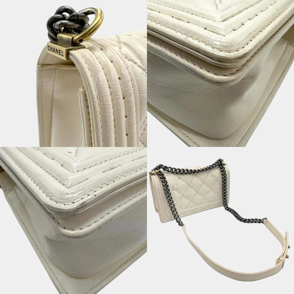Chanel Chanel Off-White Calfskin Quilted Mini Boy Flap White Shoulder Bag  4