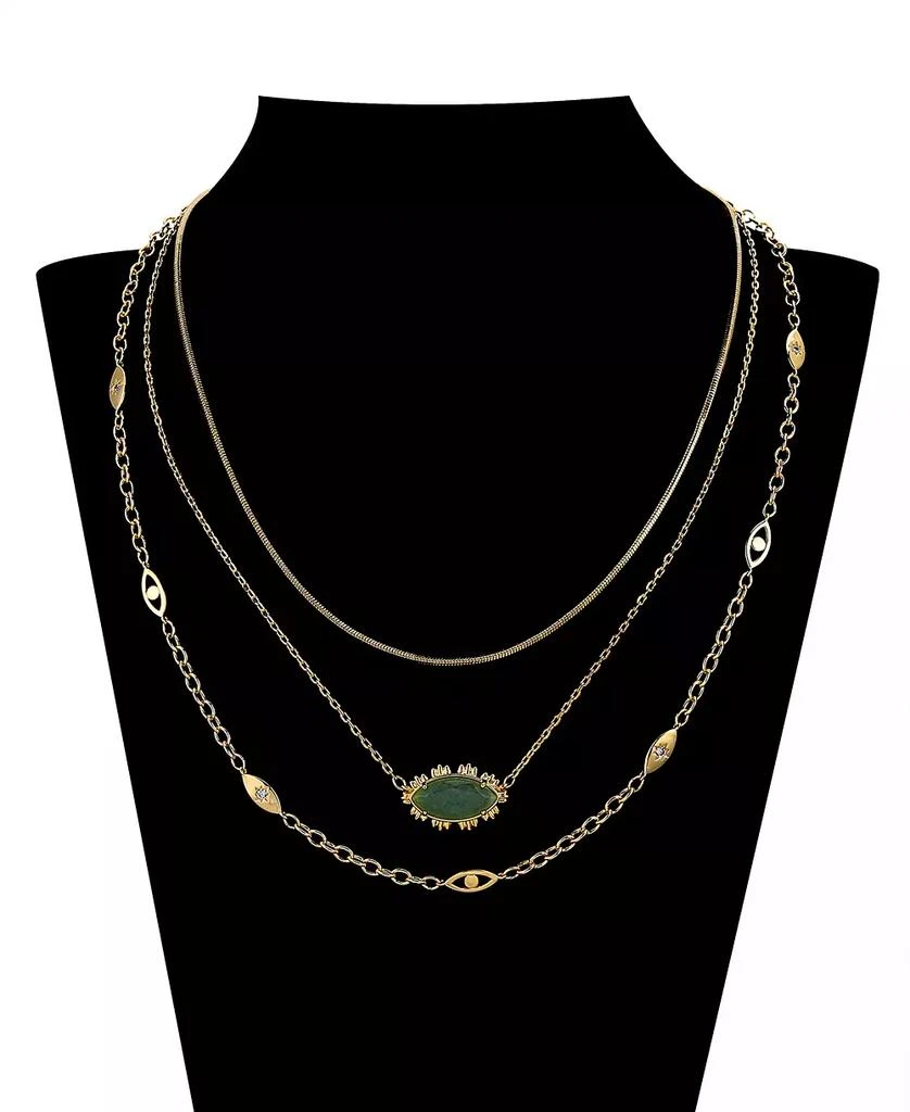 Unwritten Cubic Zirconia Green Aventurine Evil Eye Layered Necklace Set 3