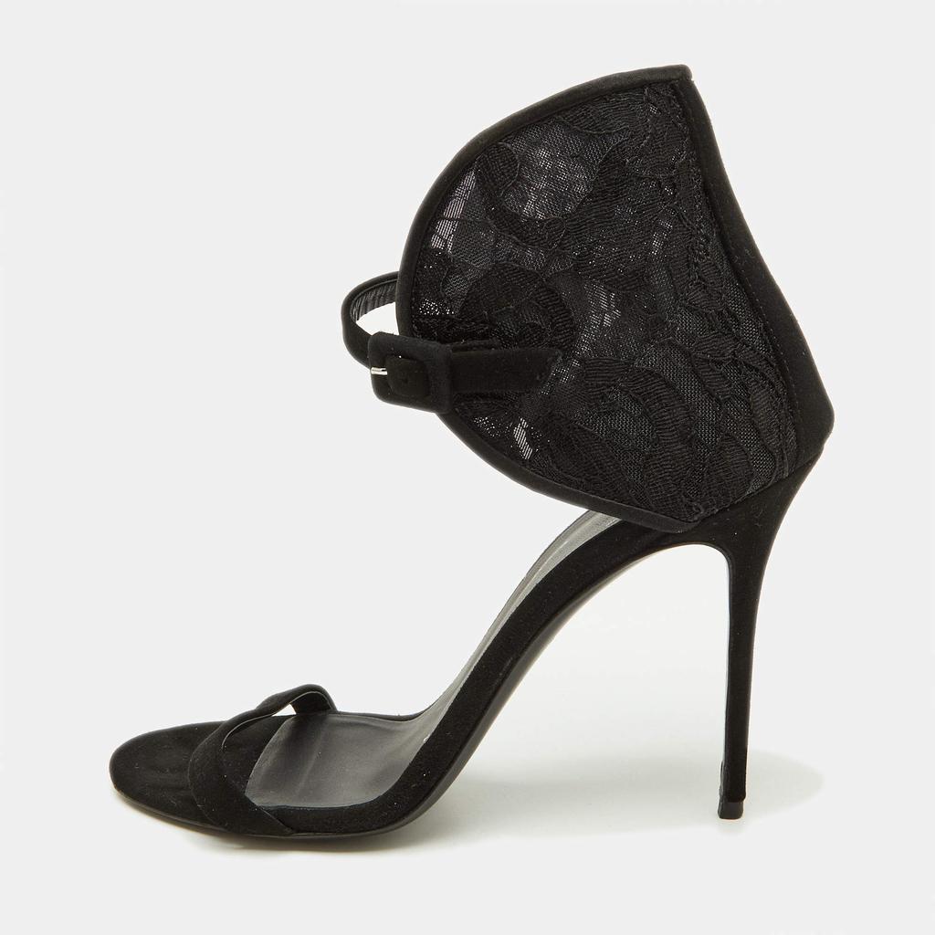 Shop Giuseppe Zanotti Black Suede and Lace Ankle Sandals Shop Giuseppe Zanotti Black Suede and Lace Ankle Sandals