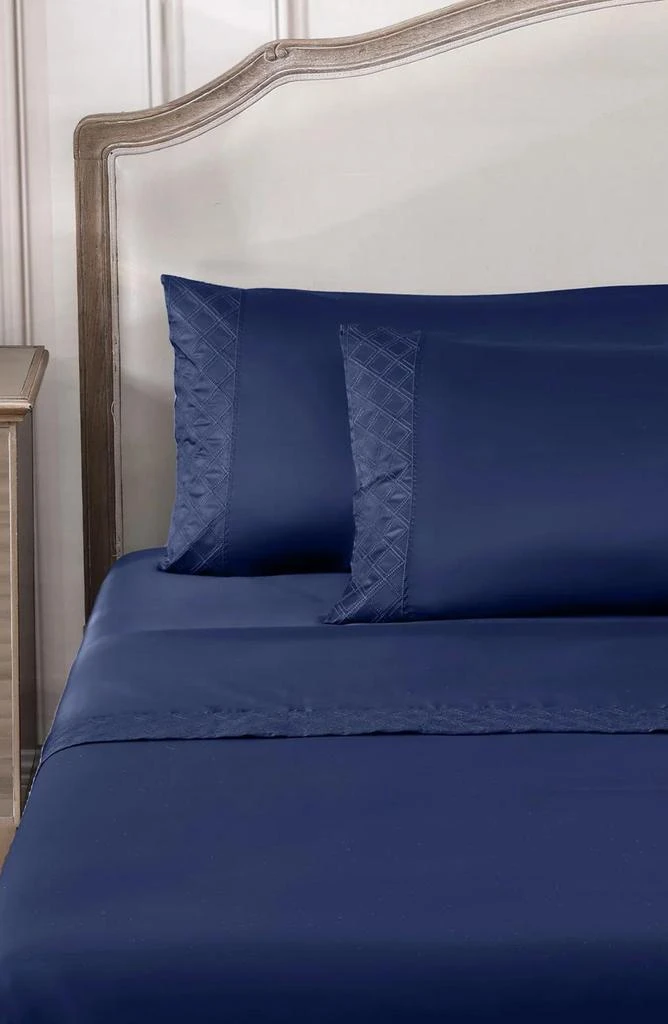 Pure Parima 500 Thread Count 100% Certified Egyptian Cotton Sateen Embroidered 4-Piece Hira Sheet Set 6