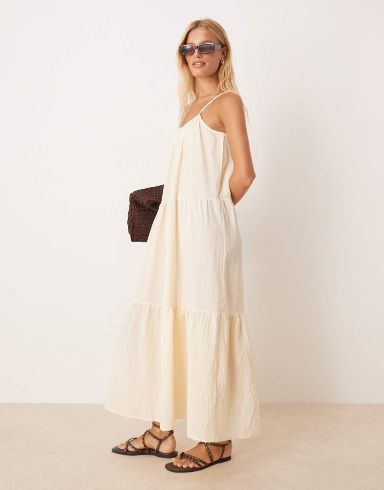 Brave Soul Brave Soul Smock tiered midi dress in cream