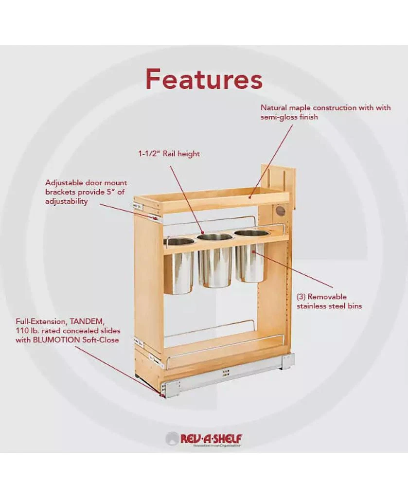 Rev-A-Shelf 8" Pull Out Kitchen Cabinet Organizer w/ Soft-Close, 448UT-BCSC8C 2