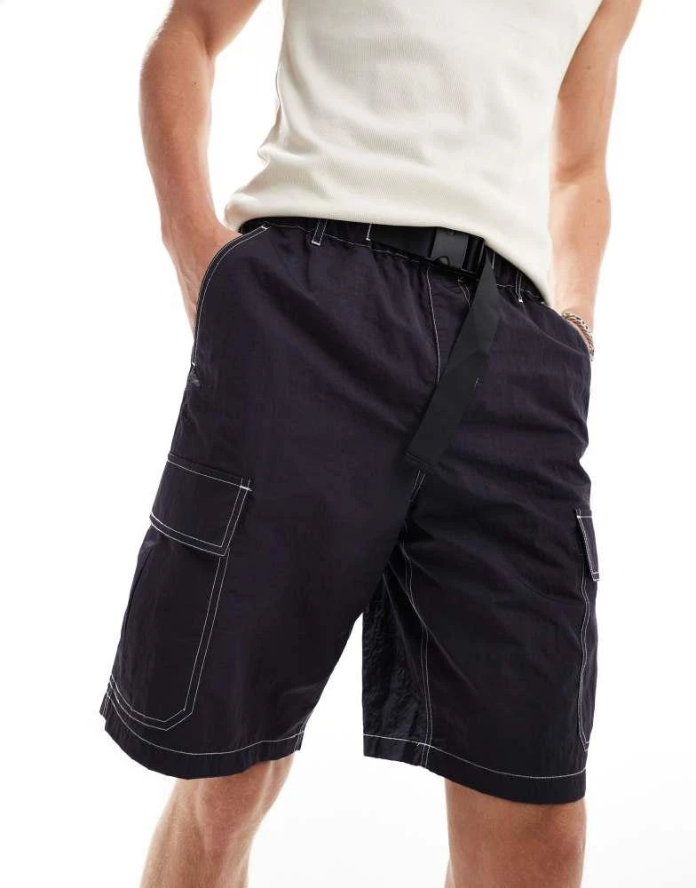 ASOS ASOS DESIGN cargo short with belt detail in navy 5