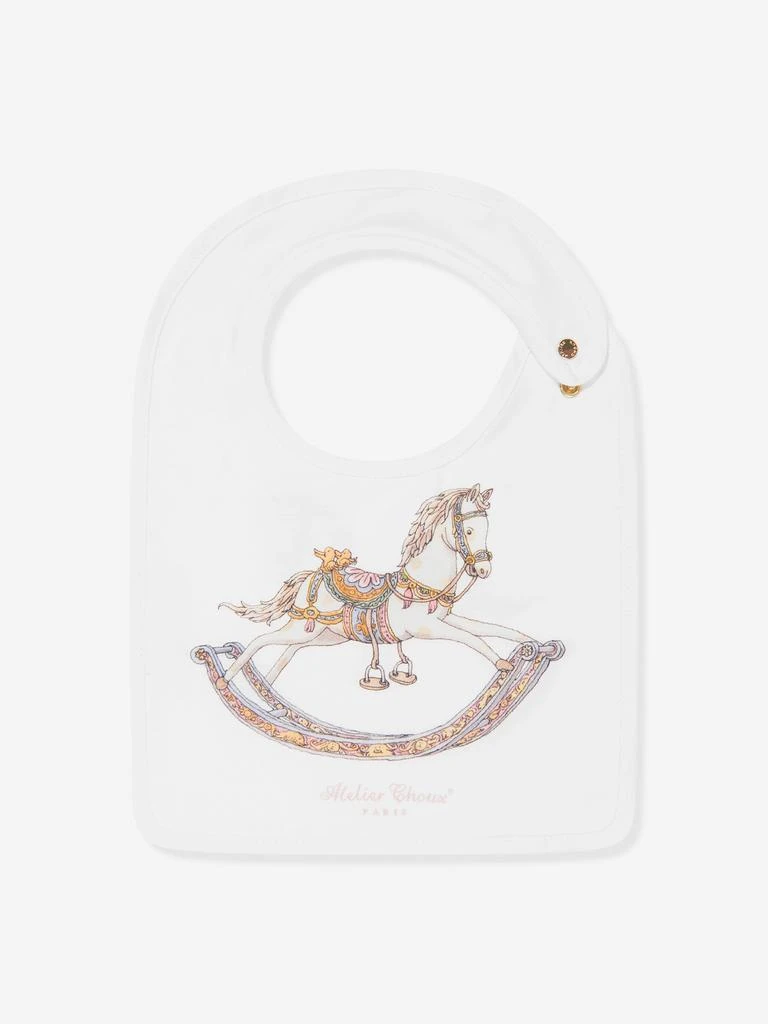 Atelier Choux Atelier Choux Baby Rocking Horse Swaddle And Satin Bib Gift Set in White 3