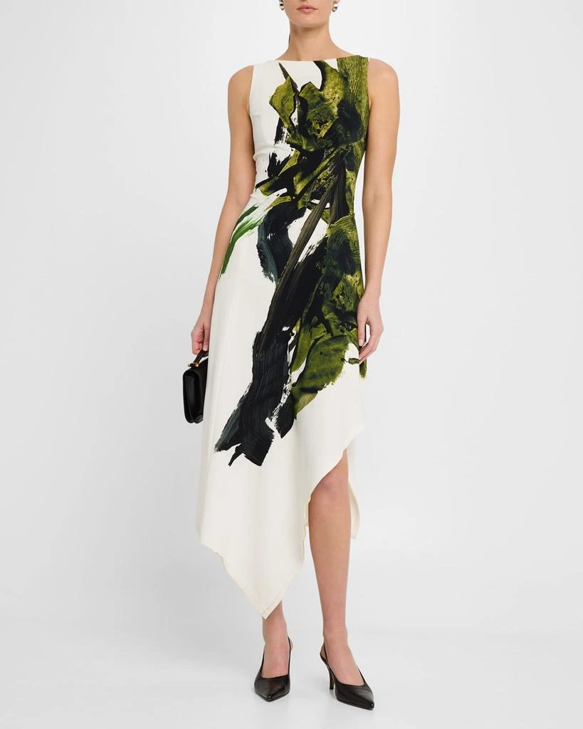 Jason Wu Brushstroke Boatneck Fit-Flare Crepe Dress 4