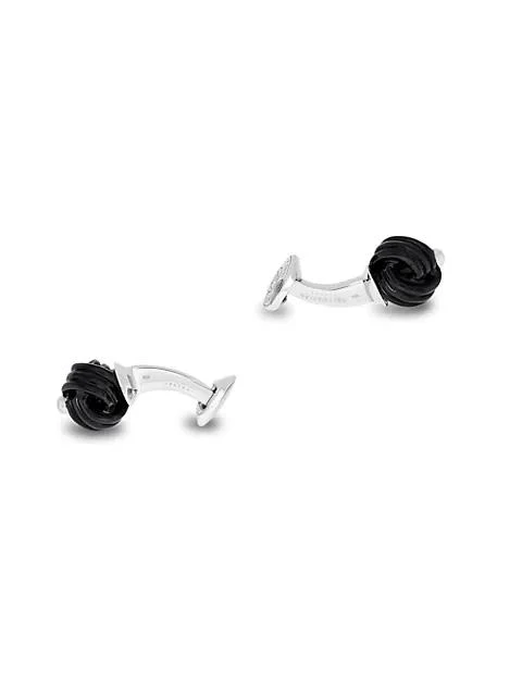 Tateossian Onyx & Sterling Silver Knot Cufflinks 3