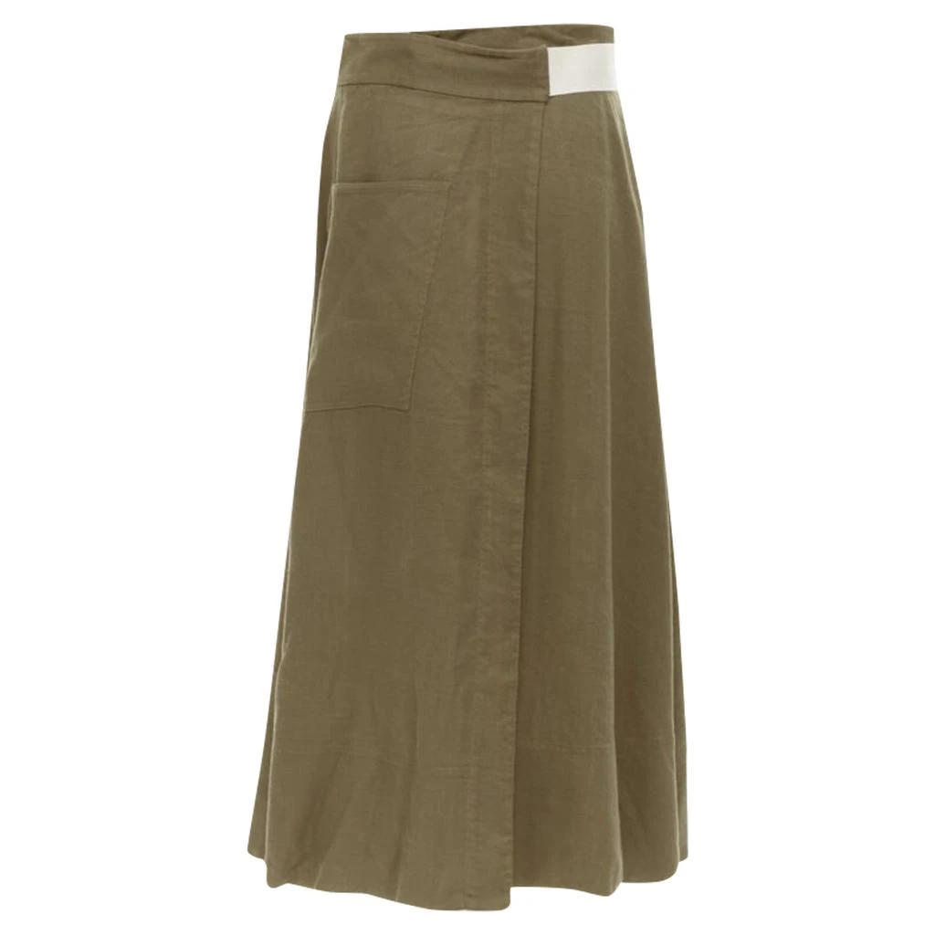 Tibi safari linen blend belted wrap midi skirt 5