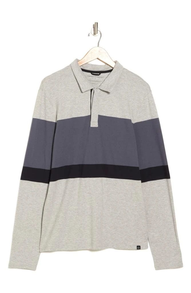 Threads for Thought Piqué Organic Cotton Blend Colorblock Stripe Long Sleeve Polo 3