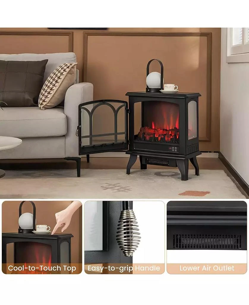 SUGIFT 1400W Electric Stove Heater with 3-Level Flame Effect and 3-Sided View-Black 7