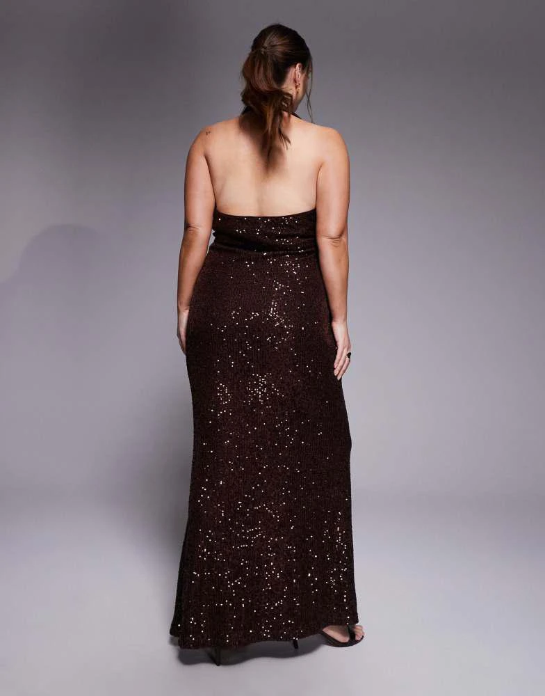 ASOS DESIGN Curve all over sequin plunge maxi dress in chocolate  On Sale  Now with Up to 25% Off | Discover Exclusive Deals & Savings at BeyondStyle   Authentic ASOS Home|women