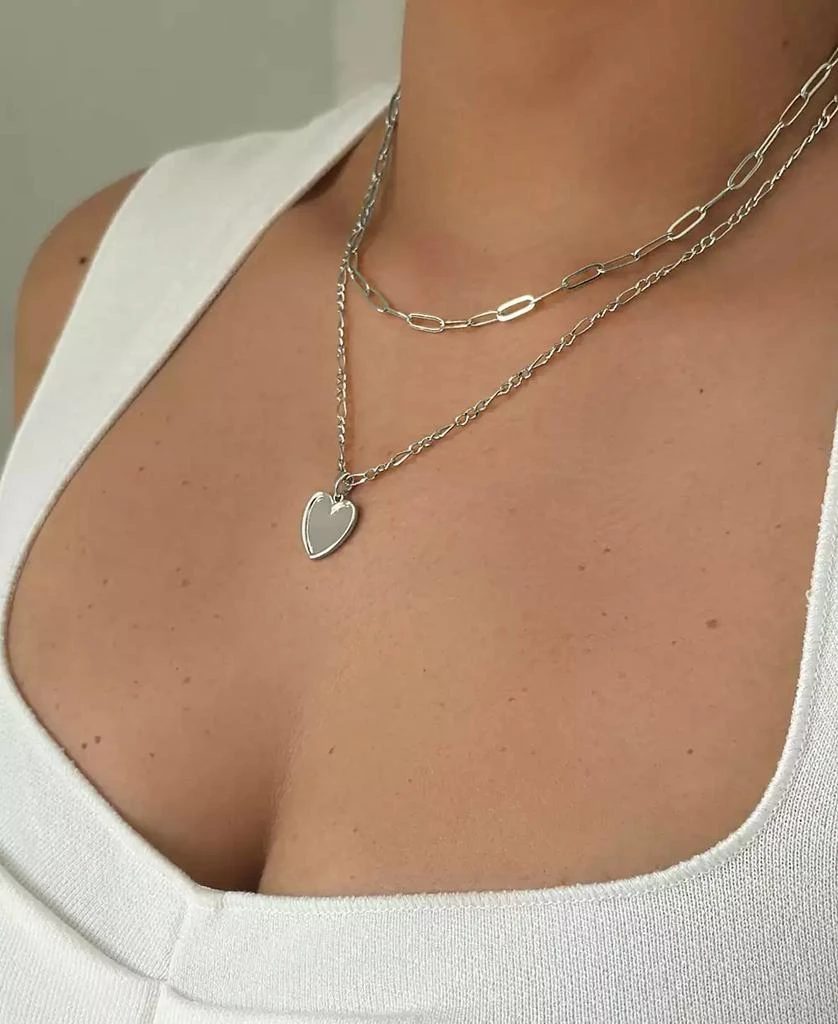 ADORNIA Silver Paper Clip and Figaro Heart Chain Set 3