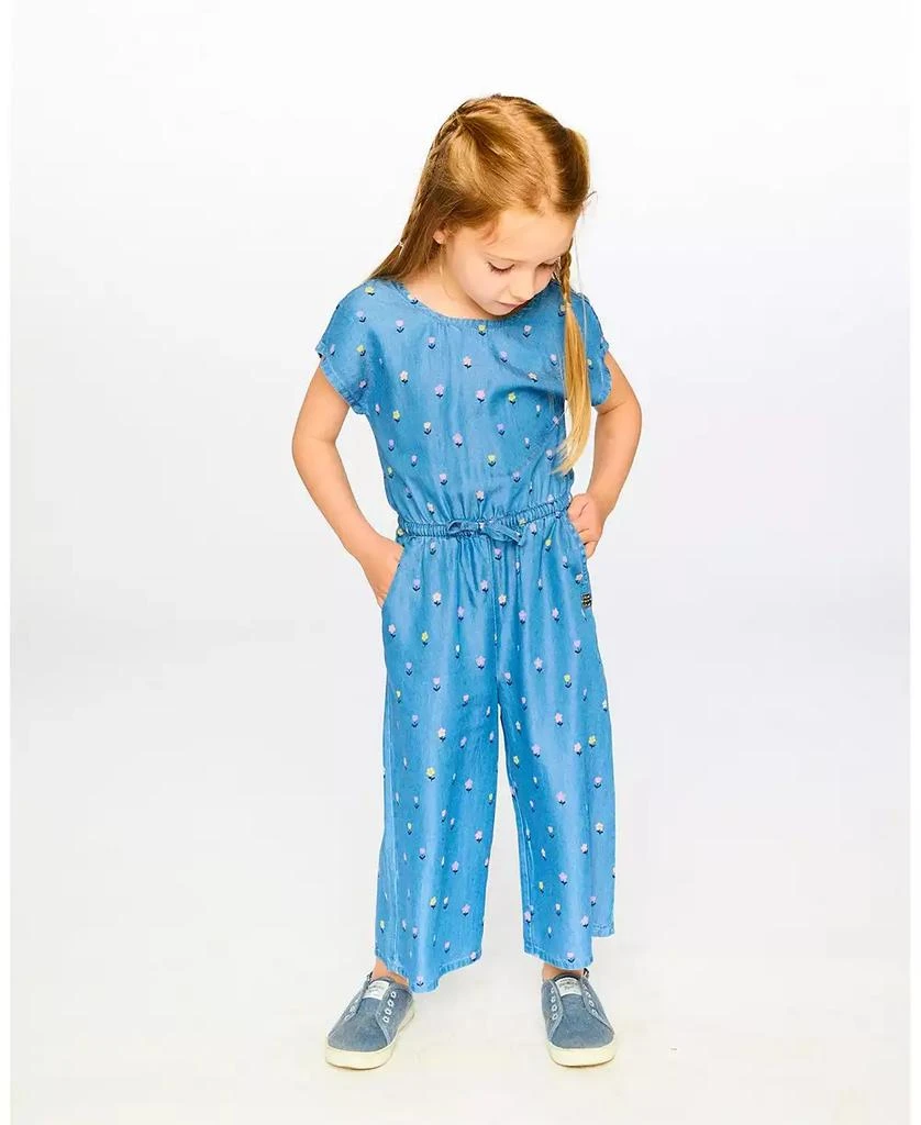 Deux par Deux Toddler Girls Chambray Jumpsuit Flower Print 2