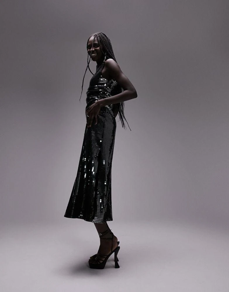 Topshop Topshop disco sequin midi dress in silver 4